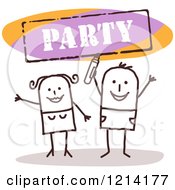 Poster, Art Print Of Stick People Couple Cheering Under A Party Sign