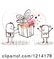 Poster, Art Print Of Stick People Business Man Giving A Woman A Gift