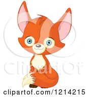 Poster, Art Print Of Sitting Cute Fox With Blue Eyes