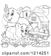 Poster, Art Print Of Outlined Happy Pigs In A Barnyard
