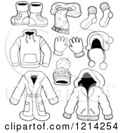 Clipart Of Outlined Winter Clothing Apparel And Accessories Royalty Free Vector Illustration by visekart