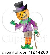 Poster, Art Print Of Waving Halloween Jackolantern Man With A Cane