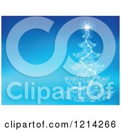 Clipart Of A Magical Christmas Tree Over Blue With Text Space Royalty Free Vector Illustration