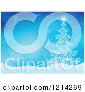 Clipart Of A Magical Christmas Tree Over Blue And Flares With Text Space Royalty Free Vector Illustration