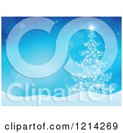 Poster, Art Print Of Magical Christmas Tree Over Blue And Flares With Text Space