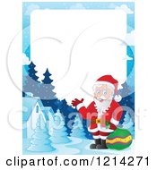 Poster, Art Print Of Border With Santa Holding A Sack In A Winter Village