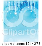 Clipart Of A Background Of Winter Icicles Over Blue Flares Royalty Free Vector Illustration