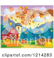 Poster, Art Print Of Barn And Silo With Autumn Leaves And Tree Branches