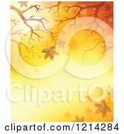Poster, Art Print Of Background Of Golden Light With Branches And Autumn Leaves