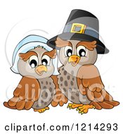 Poster, Art Print Of Owl Thanksgiving Pilgrim Couple