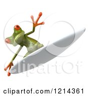 Clipart Of A 3d Springer Frog Surfing 5 Royalty Free Illustration