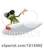 Clipart Of A 3d Springer Frog Wearing Sunglasses And Surfing 6 Royalty Free Illustration