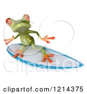 Clipart Of A 3d Springer Frog Surfing 4 Royalty Free Illustration