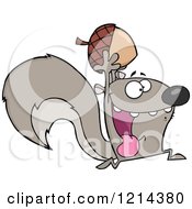 Cartoon Of A Hyper Gray Squirrel Holding An Acorn Royalty Free Vector Clipart