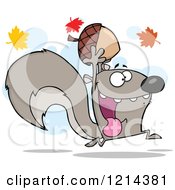 Poster, Art Print Of Hyper Gray Squirrel Holding An Acorn Under Autumn Leaves