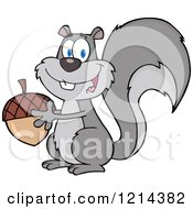 Poster, Art Print Of Happy Gray Squirrel Holding An Acorn