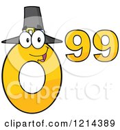 Cartoon Of A Yellow Thanksgiving Pilgrim Ninety Nine Cent Mascot Royalty Free Vector Clipart