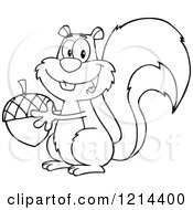 Poster, Art Print Of Outlined Happy Squirrel Holding An Acorn