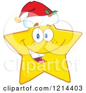 Poster, Art Print Of Happy Yellow Star Mascot Wearing A Santa Hat