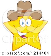 Cartoon Of A Happy Yellow Star Mascot Wearing A Cowboy Hat Royalty Free Vector Clipart by Hit Toon