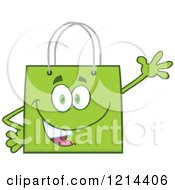 Poster, Art Print Of Waving Green Shopping Or Gift Bag Mascot