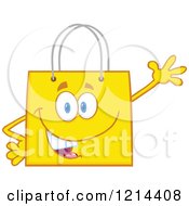 Poster, Art Print Of Waving Yellow Shopping Or Gift Bag Mascot