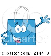 Poster, Art Print Of Waving Blue Shopping Or Gift Bag Mascot