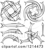 Clipart Of Black And White Fish Designs Royalty Free Vector Illustration