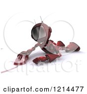 Poster, Art Print Of 3d Red Android Robot Laying On His Belly And Using A Computer Mouse