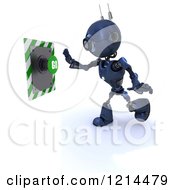 Clipart Of A 3d Blue Android Robot Reaching For A GO Button Royalty Free CGI Illustration