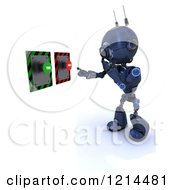 Poster, Art Print Of 3d Blue Android Robot Deciding On True Or False Buttons