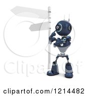 Poster, Art Print Of 3d Blue Android Robot Thinknig At A Crossroads