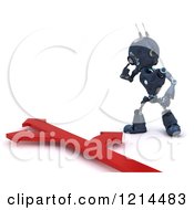 Poster, Art Print Of 3d Blue Android Robot Thinking Over Arrows Branching Off In Different Directions