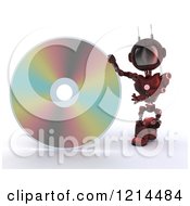 Poster, Art Print Of 3d Red Android Robot Presenting A Giant Dvd