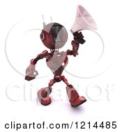 Poster, Art Print Of 3d Red Android Robot Walking And Using A Megaphone