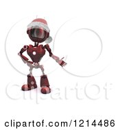 Poster, Art Print Of 3d Red Christmas Android Robot Wearing A Santa Hat And Presenting Blank Space