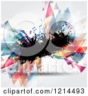 Poster, Art Print Of Silhouetted Crownd Dancing On Grunge With Colorful Music Notes And Abstract Triangles