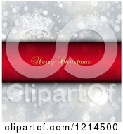 Poster, Art Print Of Merry Christmas Greeting On A Red Panel Over Silver Snowflakes And Bokeh