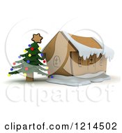 Clipart Of A 3d Christmas Craft Cardboard House With A Tree Royalty Free CGI Illustration by KJ Pargeter