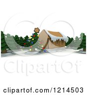 Poster, Art Print Of 3d Christmas Craft Cardboard House With Trees
