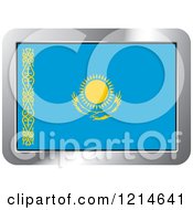 Clipart Of A Kazakhstan Flag And Silver Frame Icon Royalty Free Vector Illustration