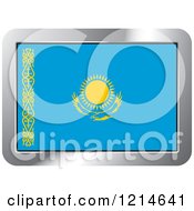 Poster, Art Print Of Kazakhstan Flag And Silver Frame Icon