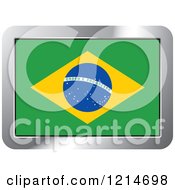 Poster, Art Print Of Brazil Flag And Silver Frame Icon