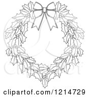 Clipart Of A Black And White Christmas Holly Wreath 3 Royalty Free Vector Illustration