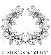 Clipart Of A Black And White Christmas Holly Wreath Royalty Free Vector Illustration
