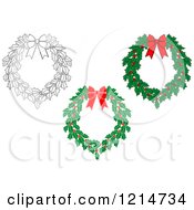 Clipart Of Christmas Holly Wreaths 3 Royalty Free Vector Illustration