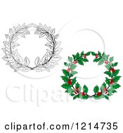 Clipart Of Christmas Holly Wreaths 2 Royalty Free Vector Illustration
