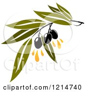 Black Olives With Leaves And Oil Drops