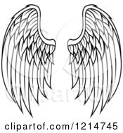 Clipart Of A Pair Of Black Feathered Wings 16 Royalty Free Vector Illustration
