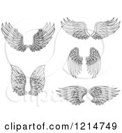 Clipart Of Pairs Of Black Feathered Wings 3 Royalty Free Vector Illustration